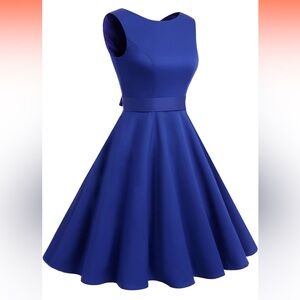 Vintage Style, 50s Style, Swing Dress in bright blue. Removable tie.